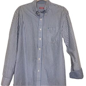Izod blue & white checked long sleeve button up shirt in‎ size M